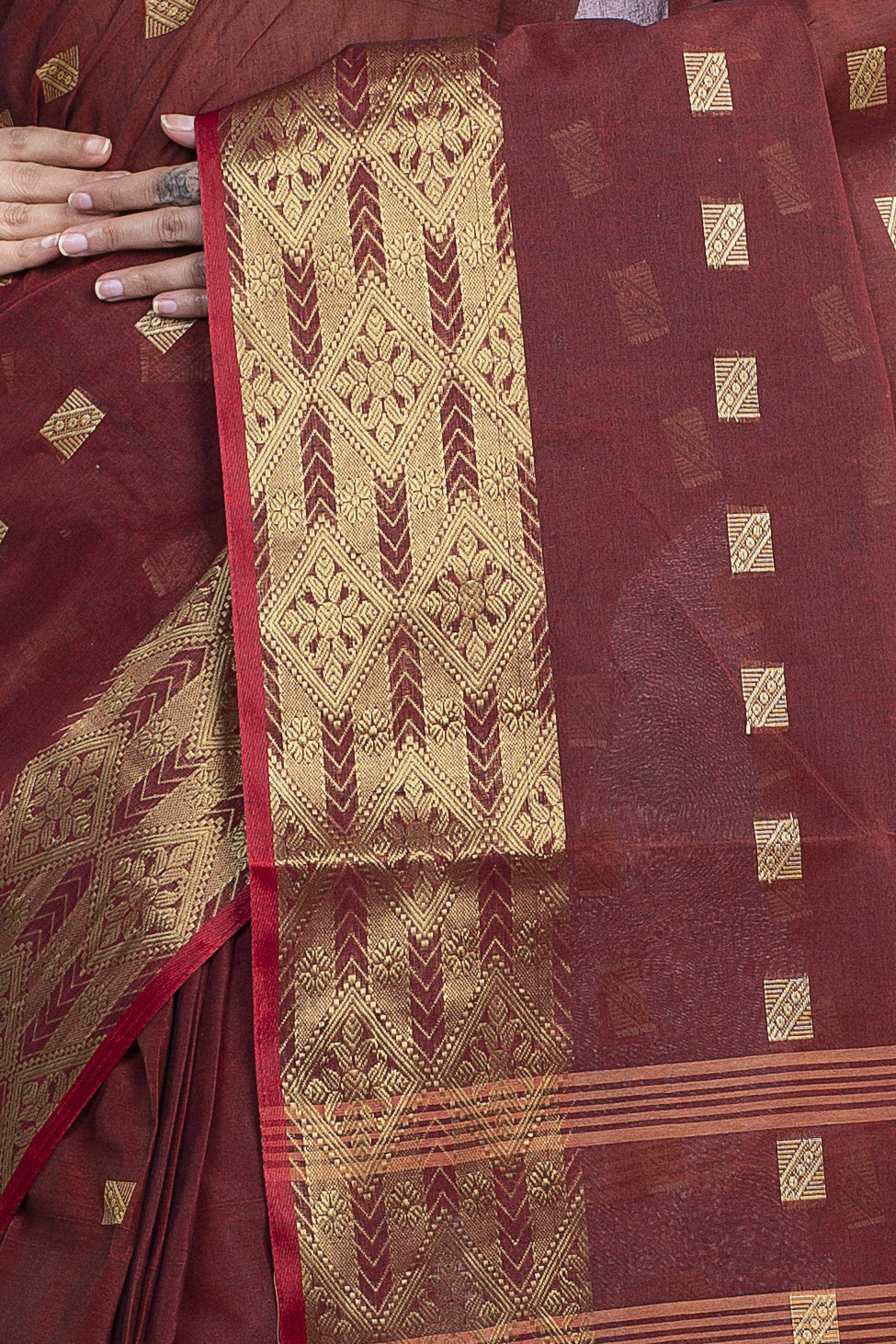 Brown Pure Cotton SqureButi Tant Saree (791)